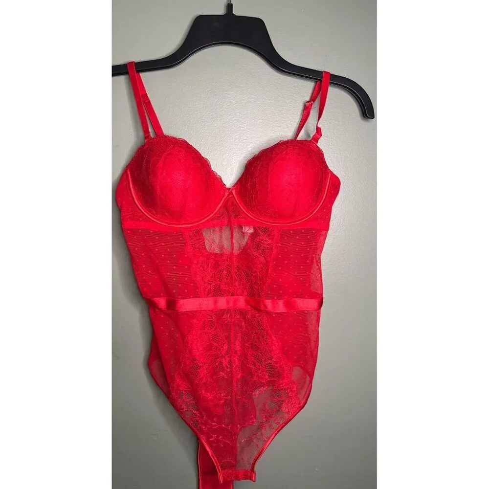 Secret Posessions Red Lingerie Babydoll 36/4C Women’s Lace Sheer Holiday Bride